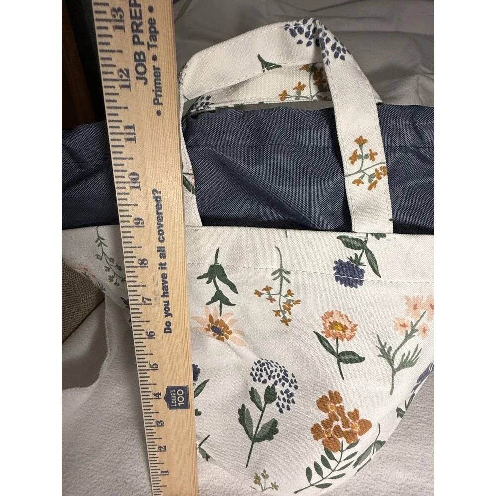 Floral Canvas Drawstring Storage Basket Bin w/ Handles 12x10x9 in, Set of 2